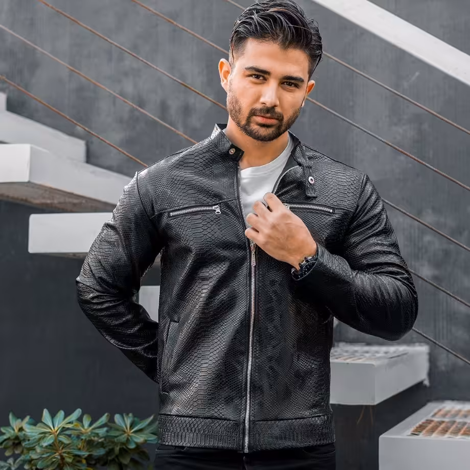 کاپشن چرم مردانه مدل زیپ دار 