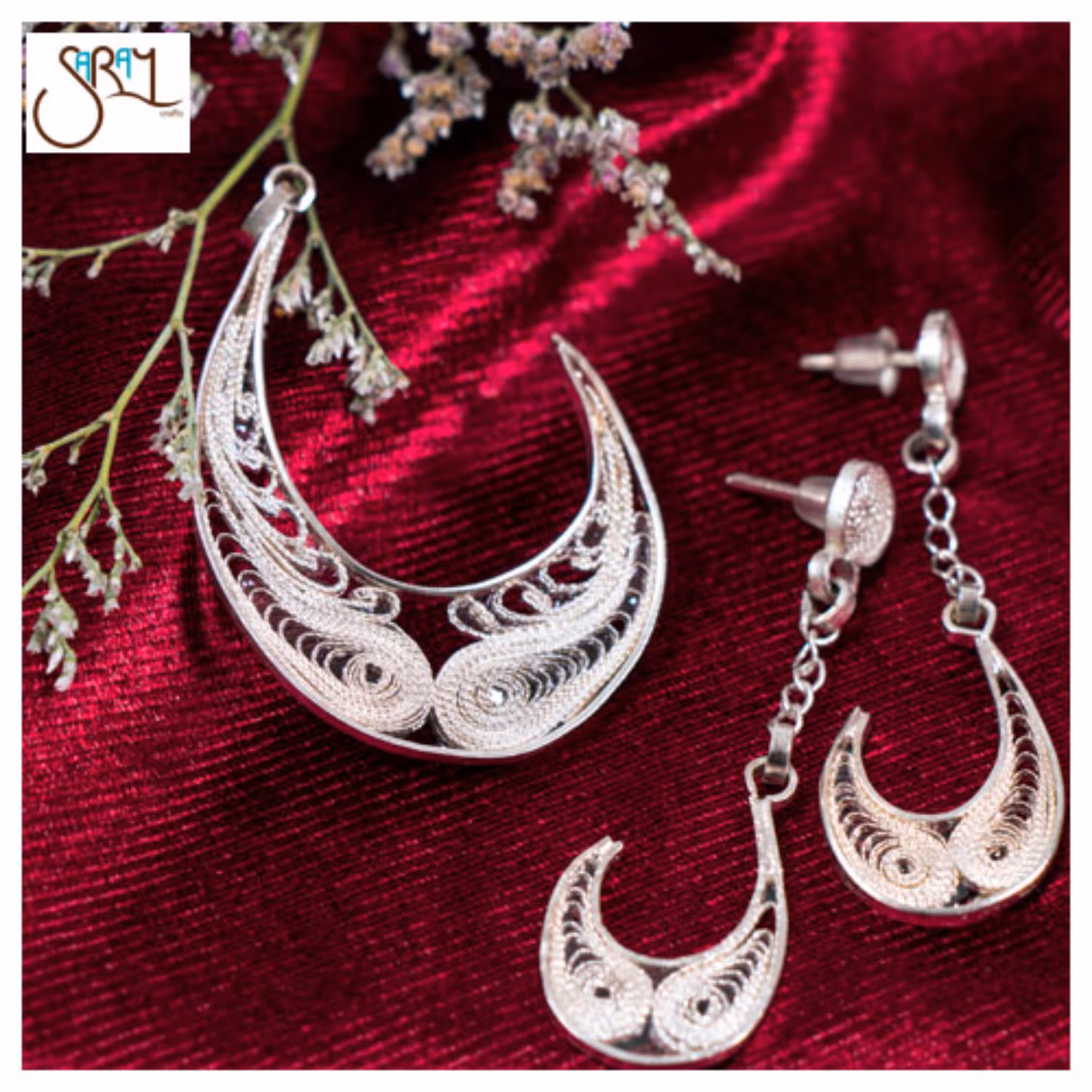 نیم ست ملیله کاری نقره طرح ماه مدل 1803