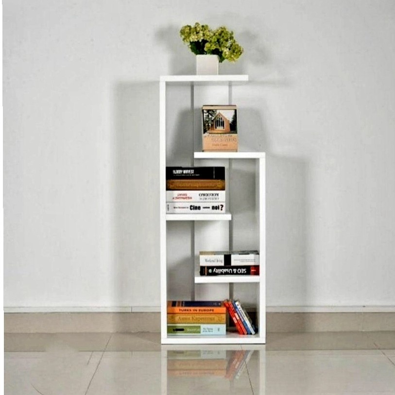 کتابخانه استند شلف قفسه ام دی اف سفید مدل اِل