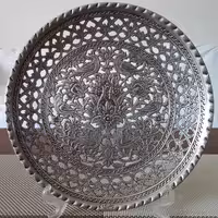 بشقاب قلمزنی گل و مرغ مشبک 20 سانتی