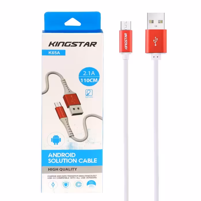 کابل شارژ اندروید KingStar مدل K65A - سفید قرمز