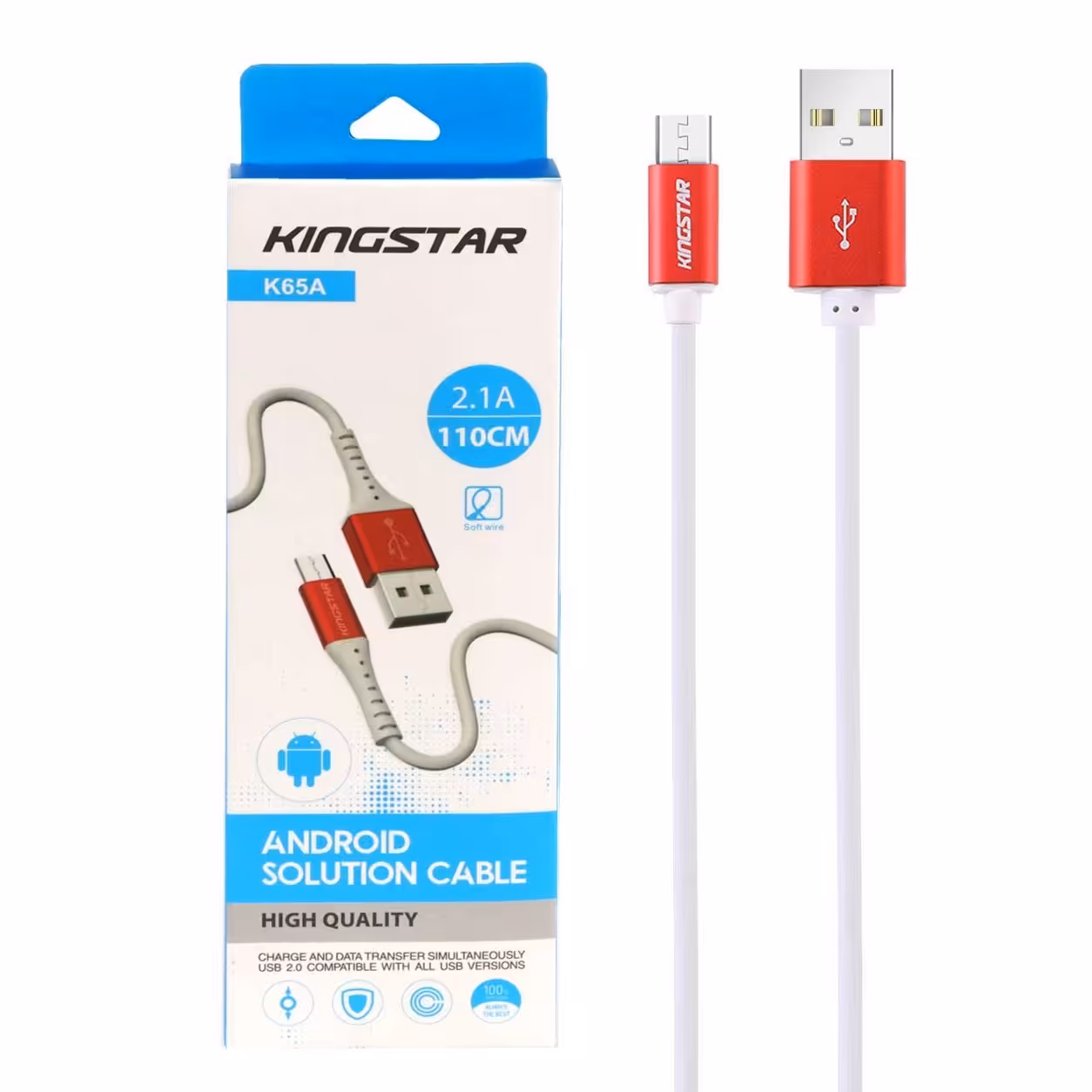کابل شارژ اندروید KingStar مدل K65A - سفید قرمز