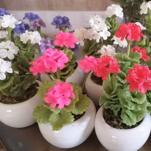 گل های شمعدانی مصنوعی خمیرچینی متوسط در رنگ های متفاوت