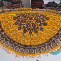 سفره قلمکاری گرد ترنج  زرد رنگ ریشه رنگی 