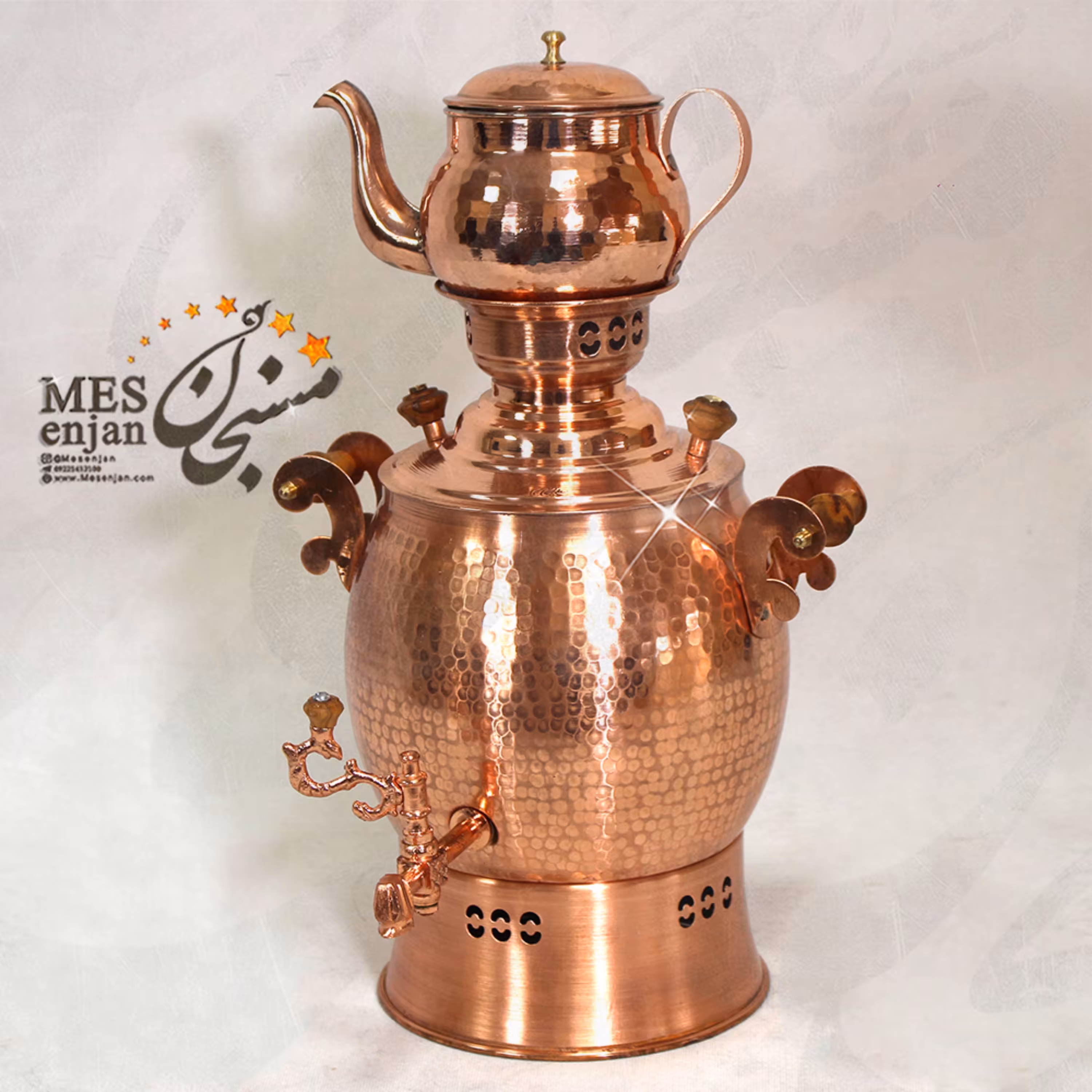 سماور و قوری روگازی 3 لیتری چکشی