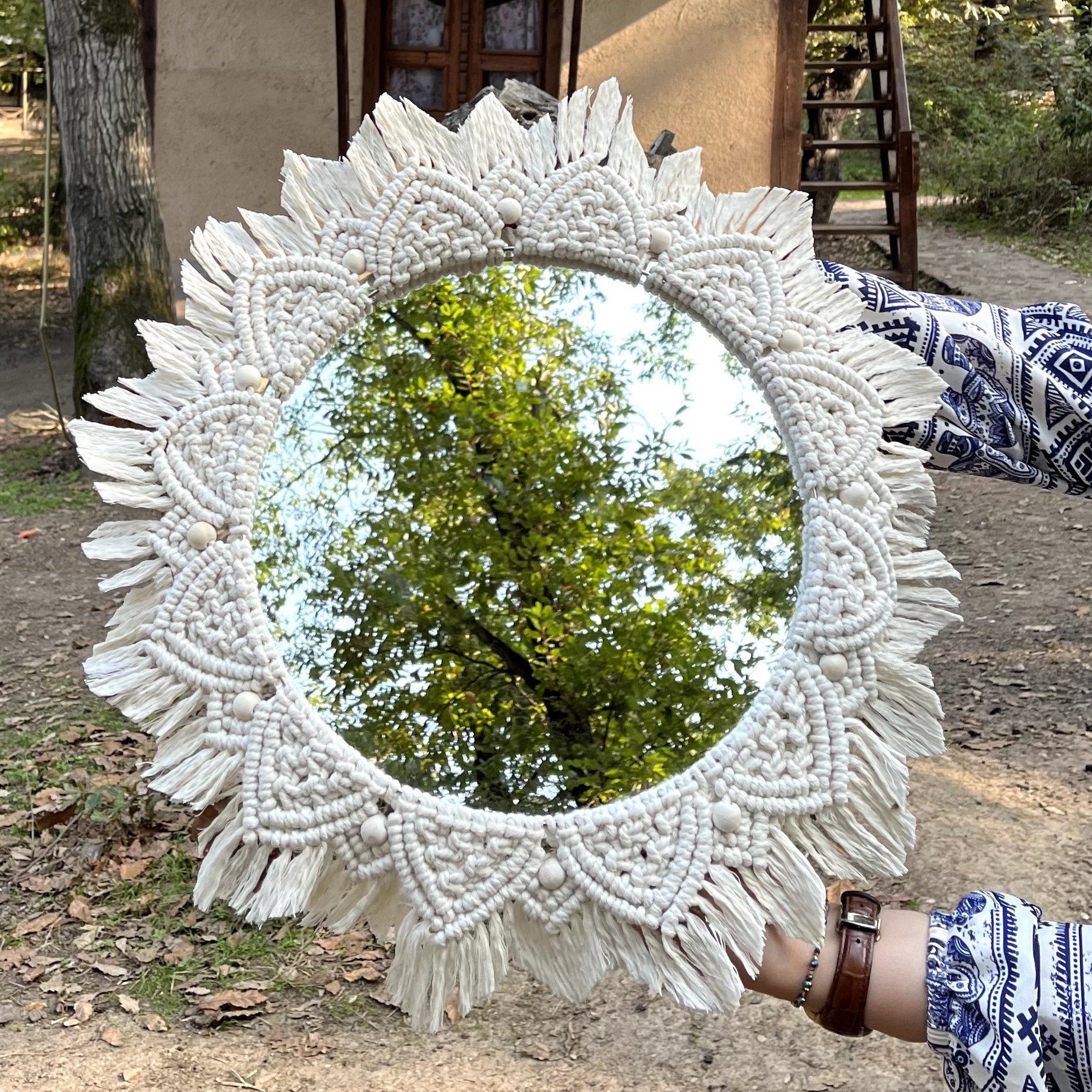 اینه مکرومه رنگ سفید قطر 50