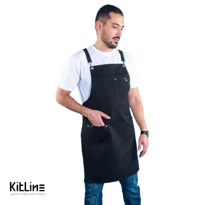 پیشبند کتان کجراه 3 جیب مشکی کیوان