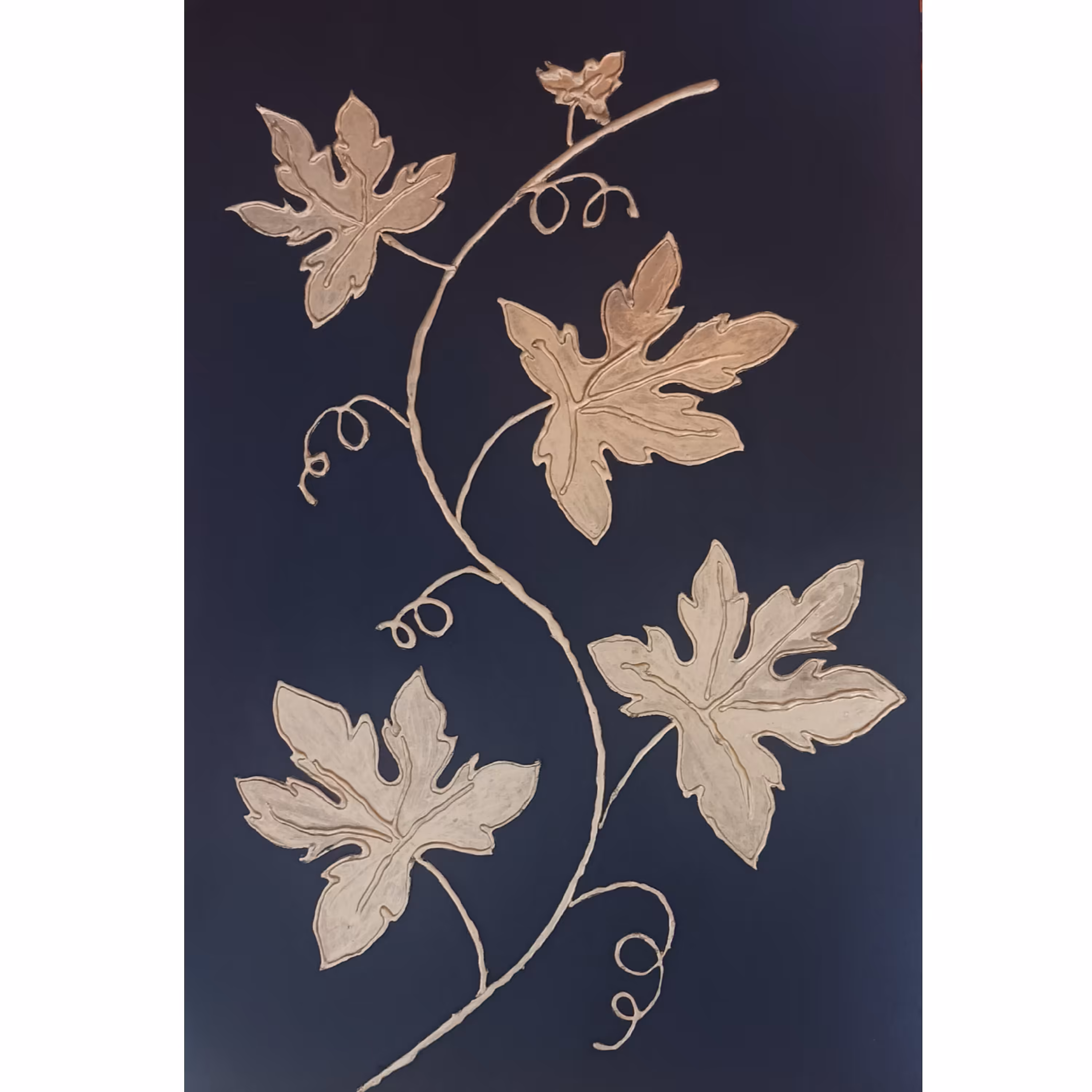 تابلو خوشه انگور کار شده روی بوم کاملا برجسته و کار دست و اسپری رنگ طلایی و چسب حرارتی 