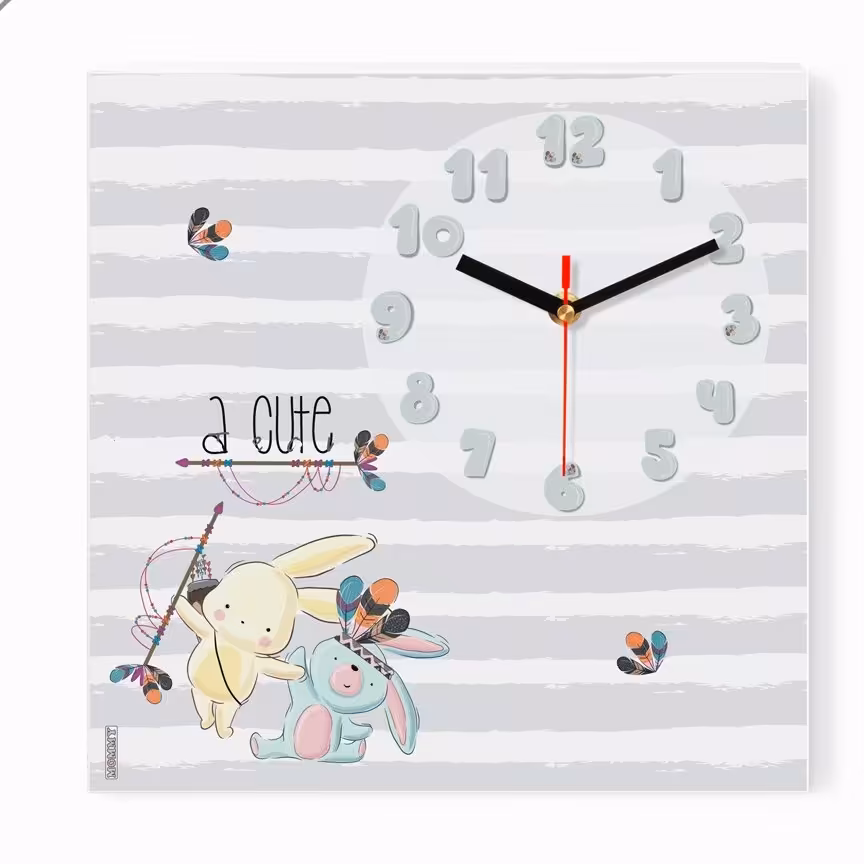 ساعت دیواری اتاق کودک طرح خرگوش سرخپوست کد 7532