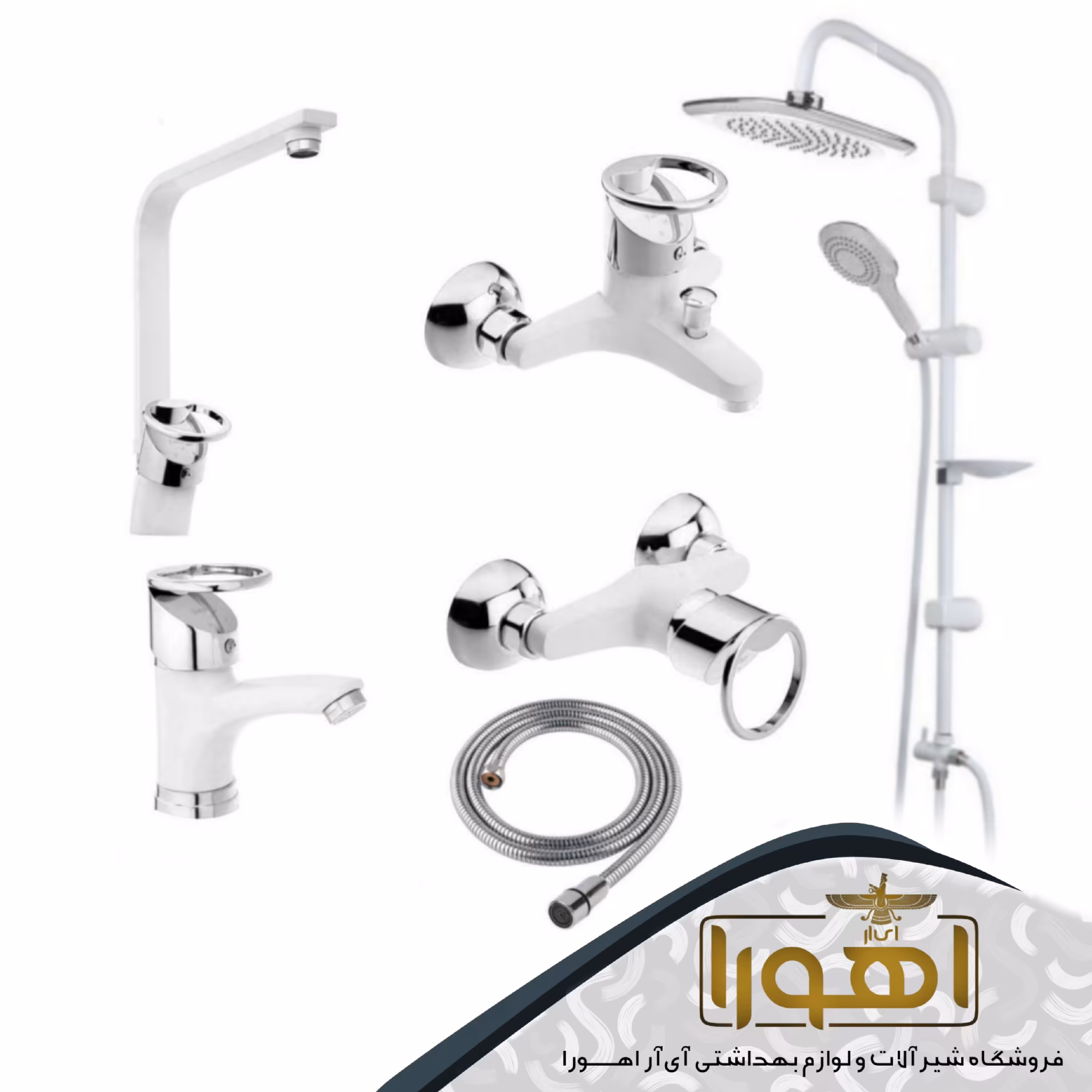 پک شیرآلات مدل لوکا سفید کروم مجموعه6عددی