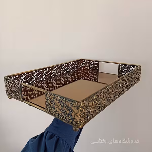 سینی کف آینه آنتیک مستطیل طرح میخک 205