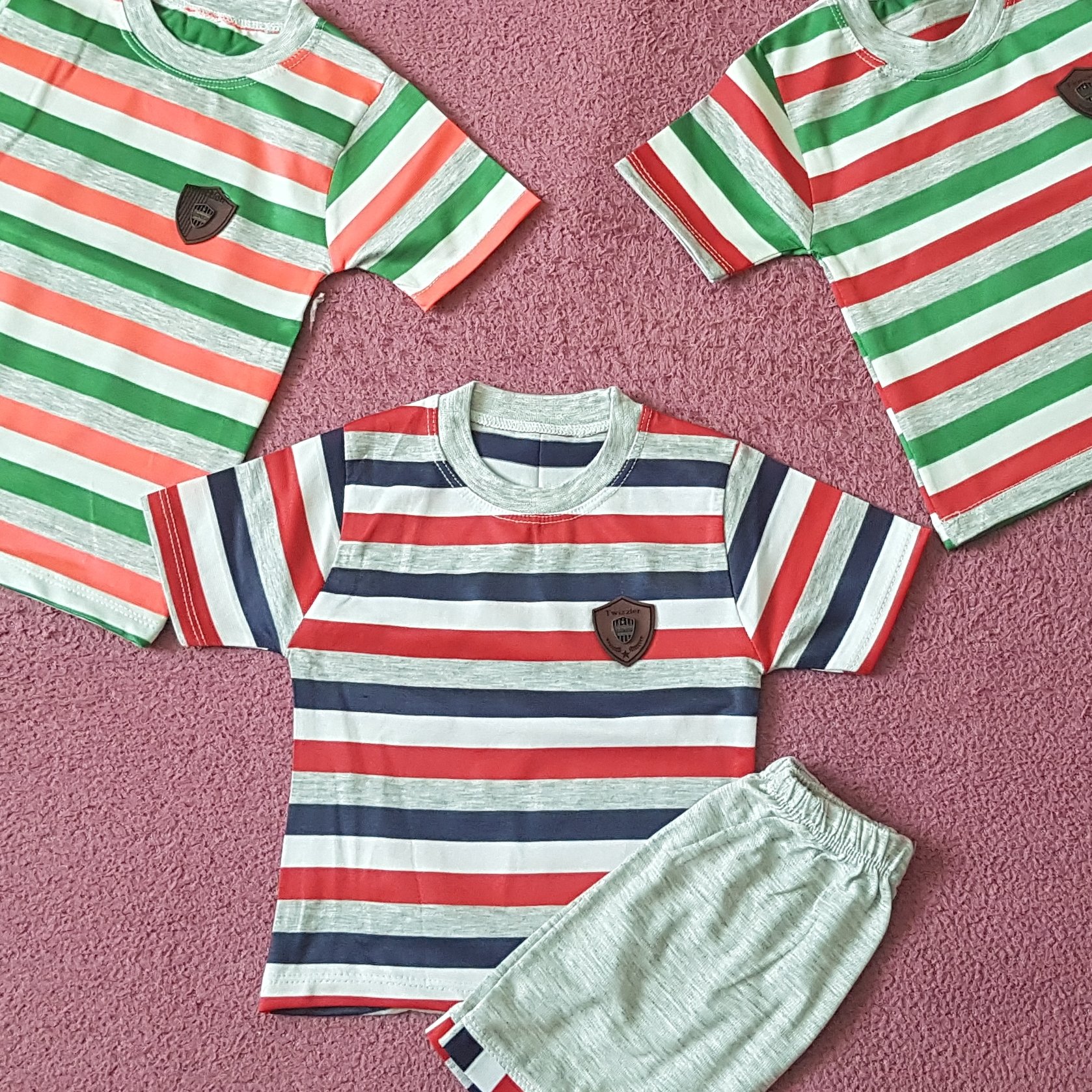 پوشاک کودک تی شرت شلوارک پسرانه راه راه سایز 35