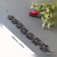 دستبند گیپور دستباف طرح گل و تلفیق جواهردوزی