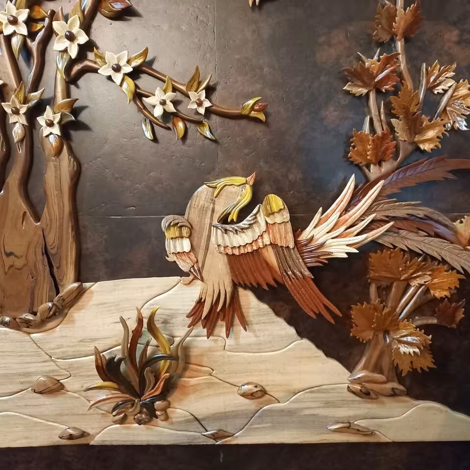 تابلو چوبی منظره معرق منبت تماما چوب دست ساز بسیار زیبا 