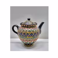 قوری سفالی  گرد نقطه کوبی