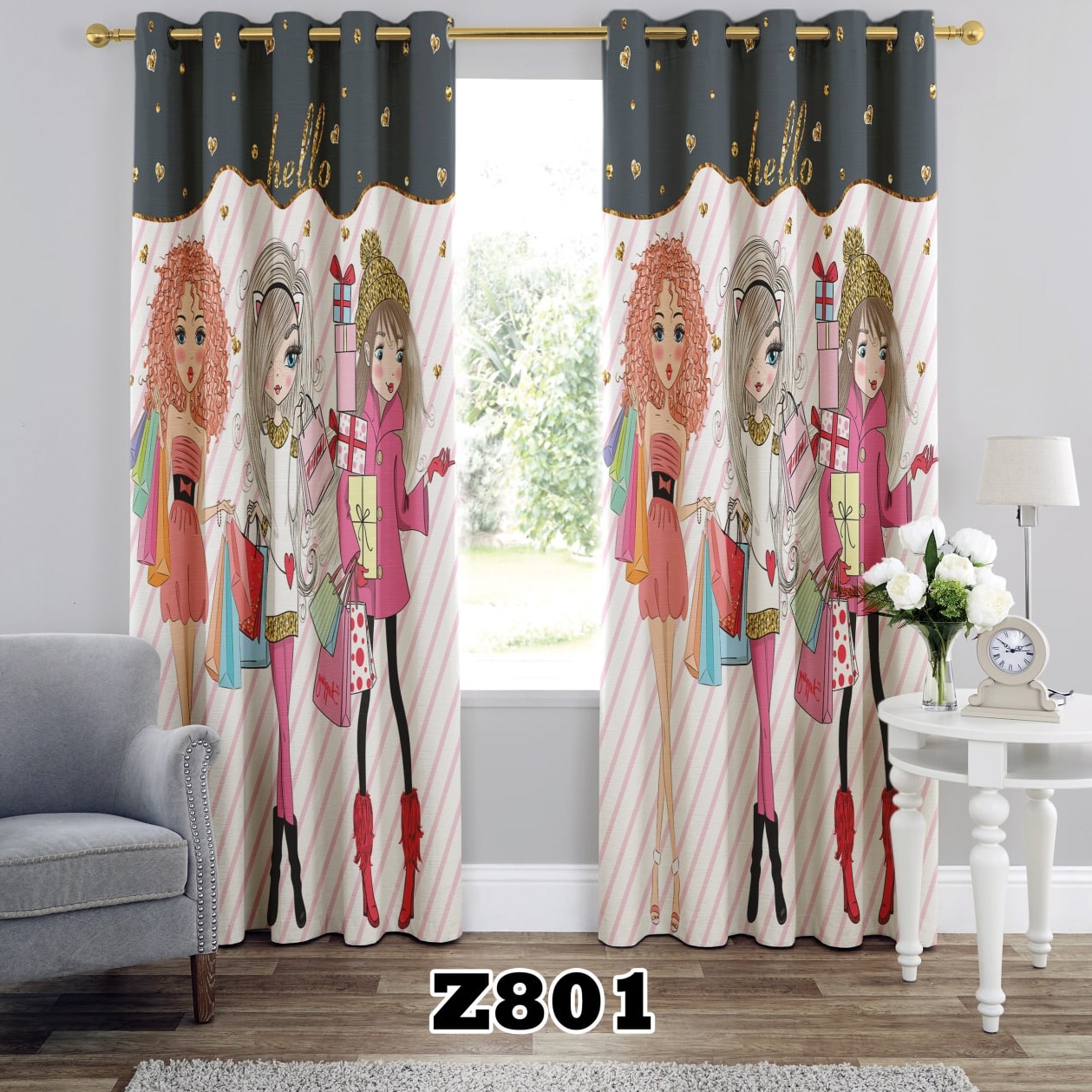 یک عدد پنل پرده آماده طرح دوستان دختر کد z801