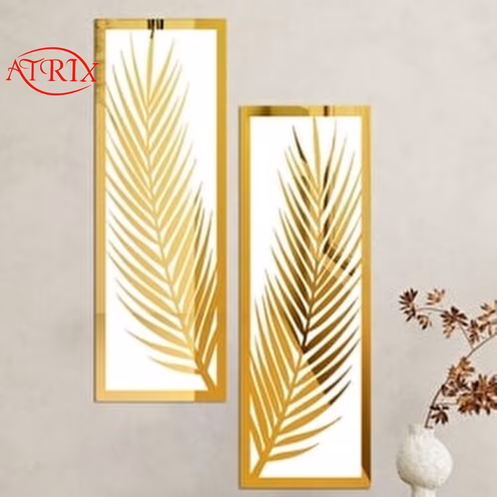 تابلوی آینه ای مدل نخل کد MD165 رنگ طلایی سفید 2 عددی 