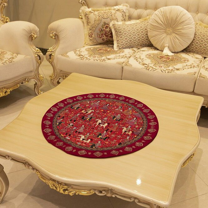 رومیزی گرد 65 مخمل طرح بزم بهرام