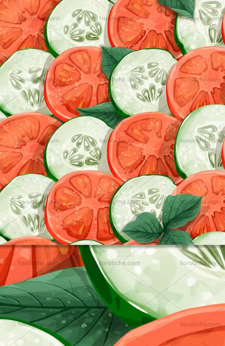 وکتور خیار و گوجه برش خورده | گرافیک با طعم تربچه