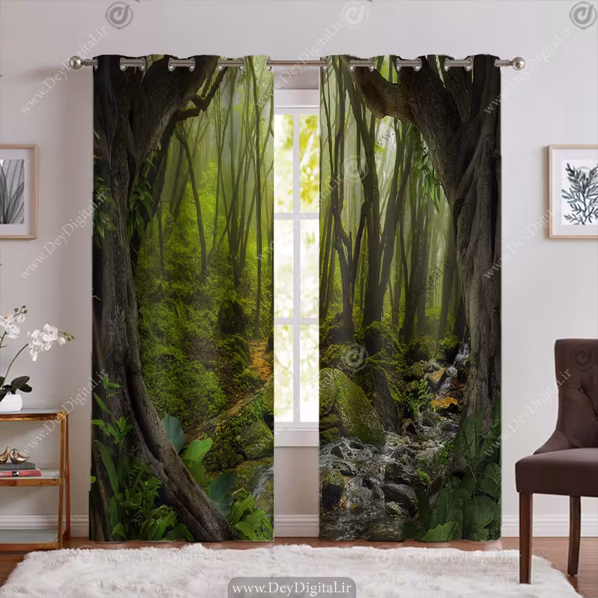 پرده چاپی سه بعدی طرح جنگل سبز PK-5703