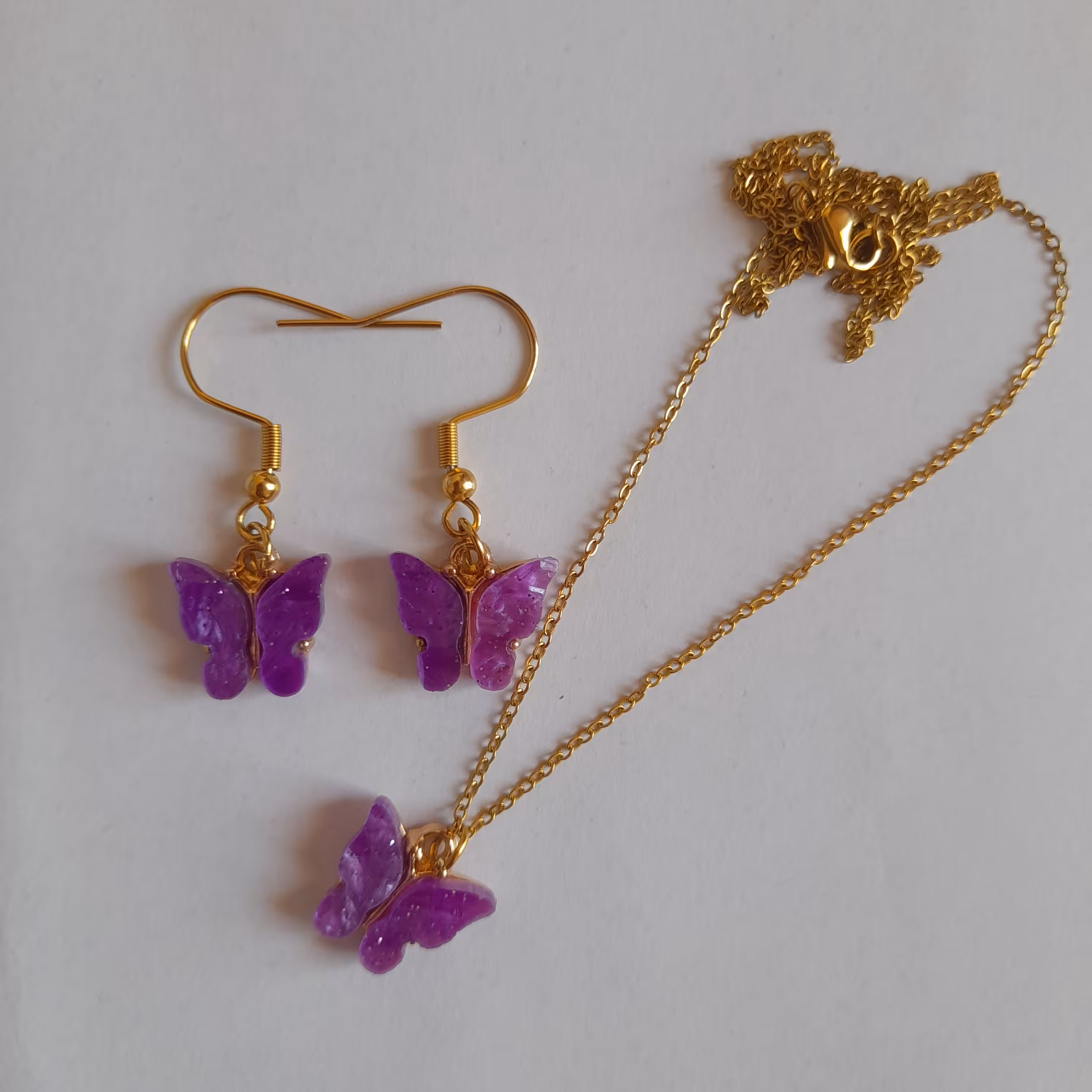 نیم ست پروانه بنفش استیل رنگ ثابت خوشگل بسیار ظریف