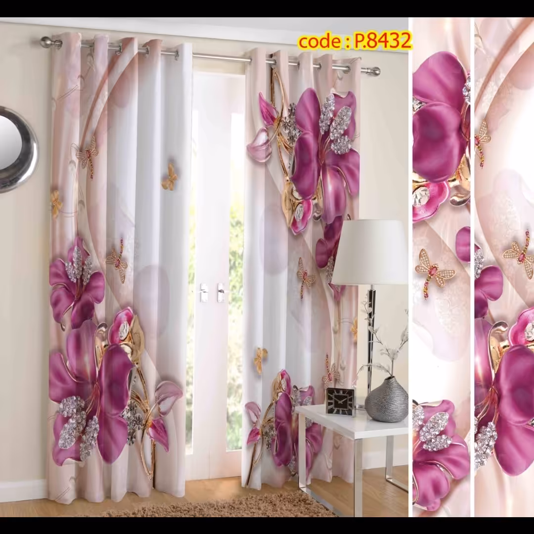 پرده پذیرایی دو قواره طرح گل سه بعدی کد P8432