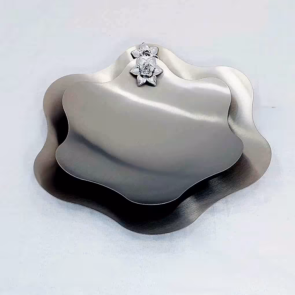 ظرف میوه و شیرینی دو تایی استیل 6 ضلعی