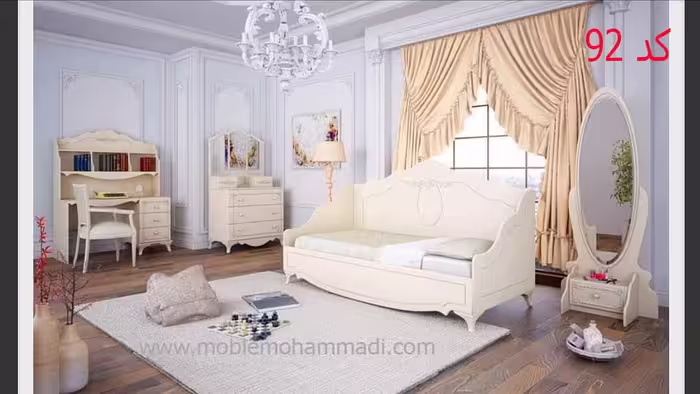 سرویس خواب کودک ونوجوان شامل تخت/اینه/اینه دراور/میز تحریرکد 92