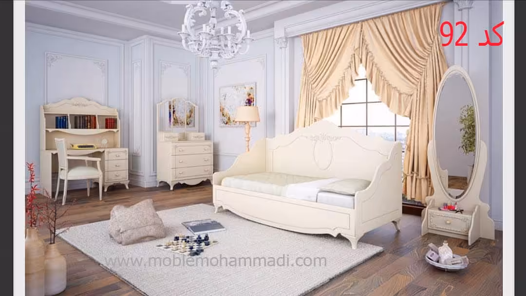 سرویس خواب کودک ونوجوان شامل تخت/اینه/اینه دراور/میز تحریرکد 92