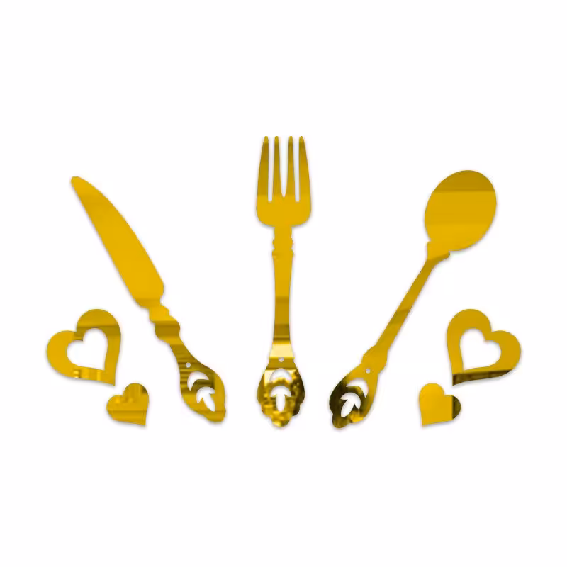 آینه دکوراتیو مولتی استایل طرح قاشق چنگال و چاقو در دو رنگ طلایی و نقره ای