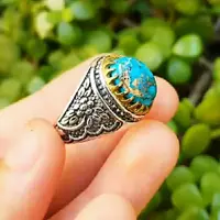 انگشتر نقره مردانه  فیروزه عجمی دامله عنکبوتی کله قندی  نیشابور اصل