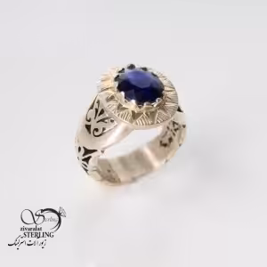 انگشتر نقره مردانه با سنگ یاقوت کبود