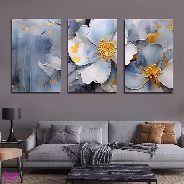 تابلو شاسی بکلیت طرح نقاشی مدرن رنگ روغن گل مدل SH-1615 مجموعه 3 عددی