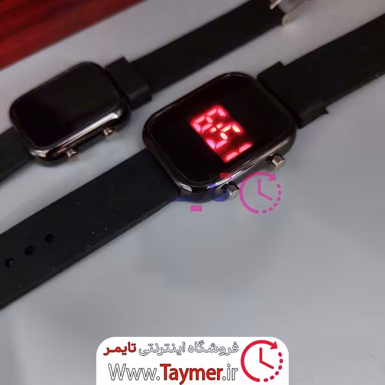 ست ساعت مردانه زنانه دیجیتالی رنگ مشکی  بند سیلیکونی