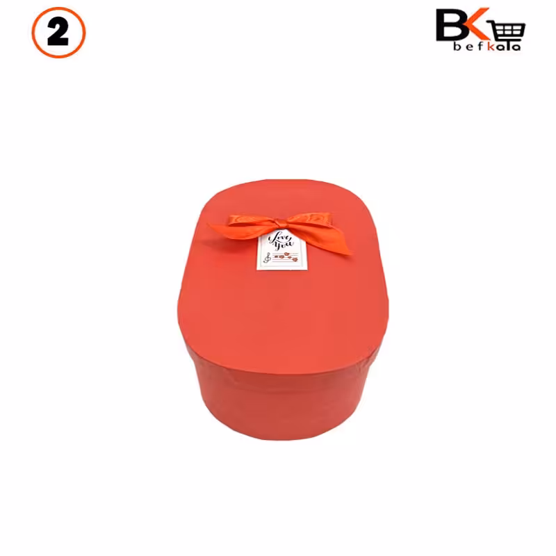 باکس کادویی بیضی پاپیون دار قرمز سایز دو