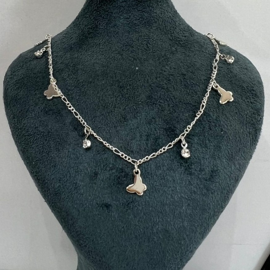 گردنبند ، طرح پروانه اویز ، رنگ نقره ای ، رنگ ثابت