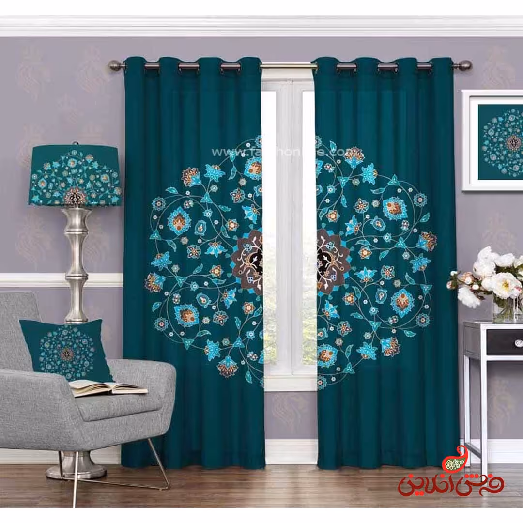 پرده سنتی سبز آبی کد 3315