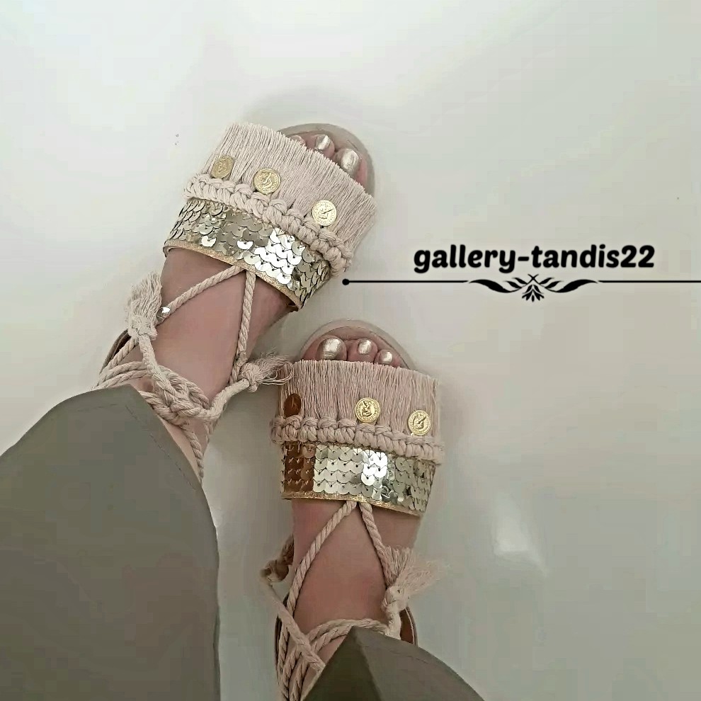 صندل مکرومه بانوار پولکدوزی
