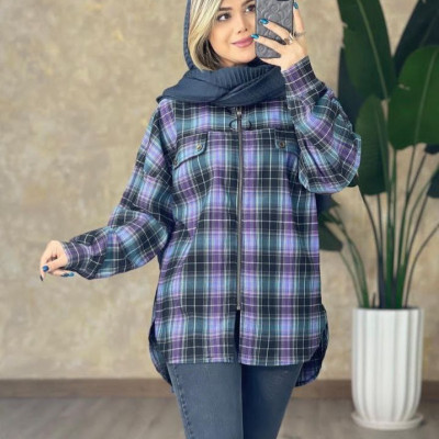 مانتو اسپرت چهار خونه نخ پنبه جلو زیپ546