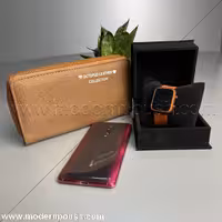 ست ساعت طرح اپل واچ  و کیف پول (جا موبایلی) رنگ شکلاتی مناسب هدیه و  کادو