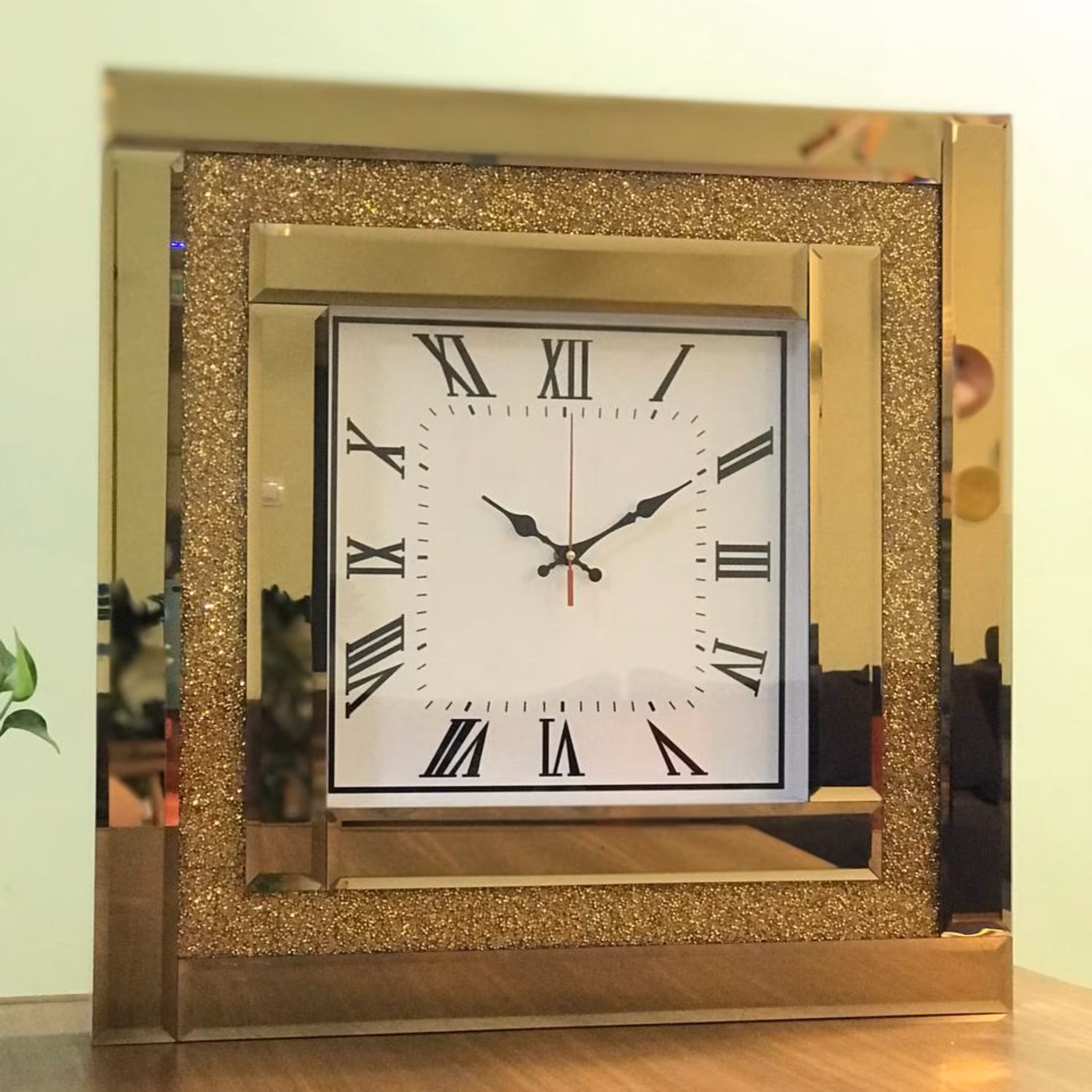 ساعت دیواری اینه ای نگینی مدل اسکوار