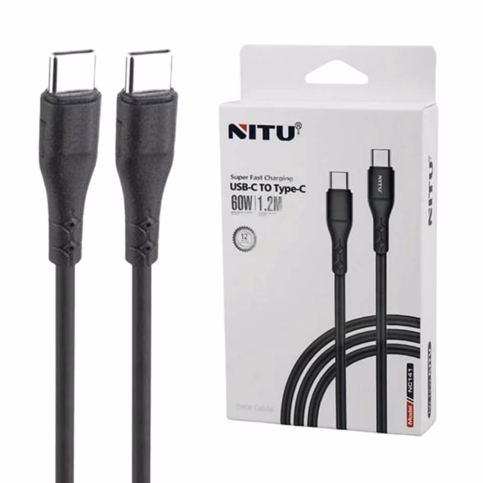 کابل Type-C به Type-C نیتو NITU NC141 طول 1.2 متر 60 وات