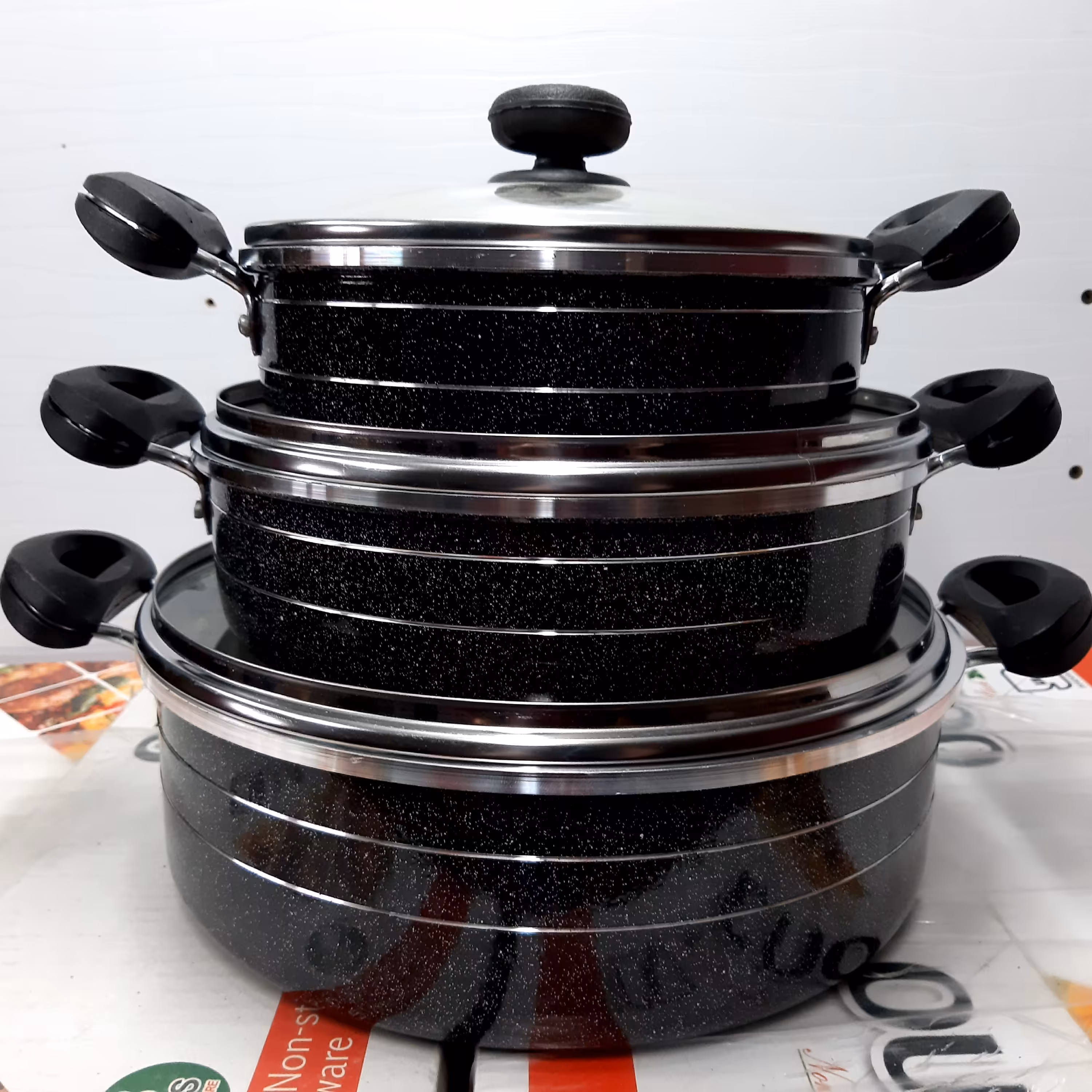 سرویس تابه 3 پارچه گرانیت زنبوری  طرح چدن ضخیم(کیژان) بدون درب پیرکس