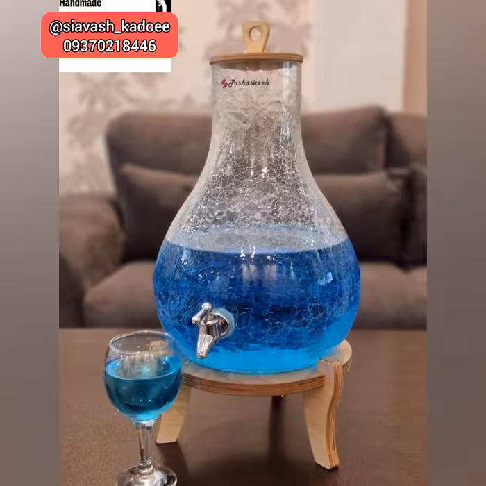 کلمن شیشه ای کلمن شربت خوری کلمن پذیرایی کلمن بلوری کلمن پایه چوبی کلمن پاشاسازه
