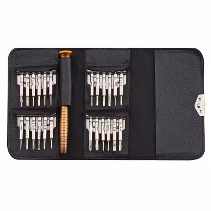 ست پیچ گوشتی کیف چرمی رنگ مشکی مناسب تعمیرات موبایل