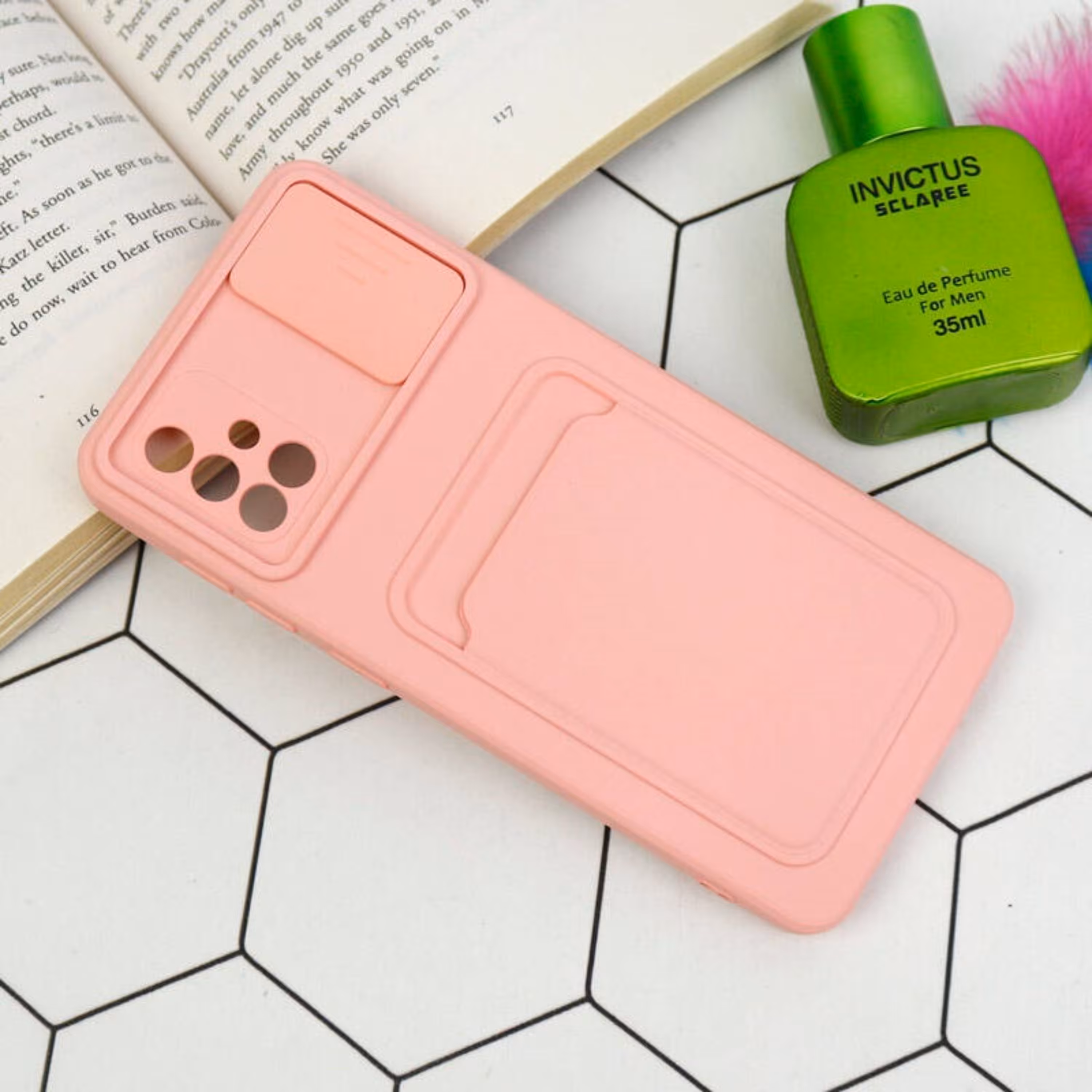 قاب سیلیکونی جاکارتی دار محافظ لنزکشویی Samsung A71 رنگ صورتی