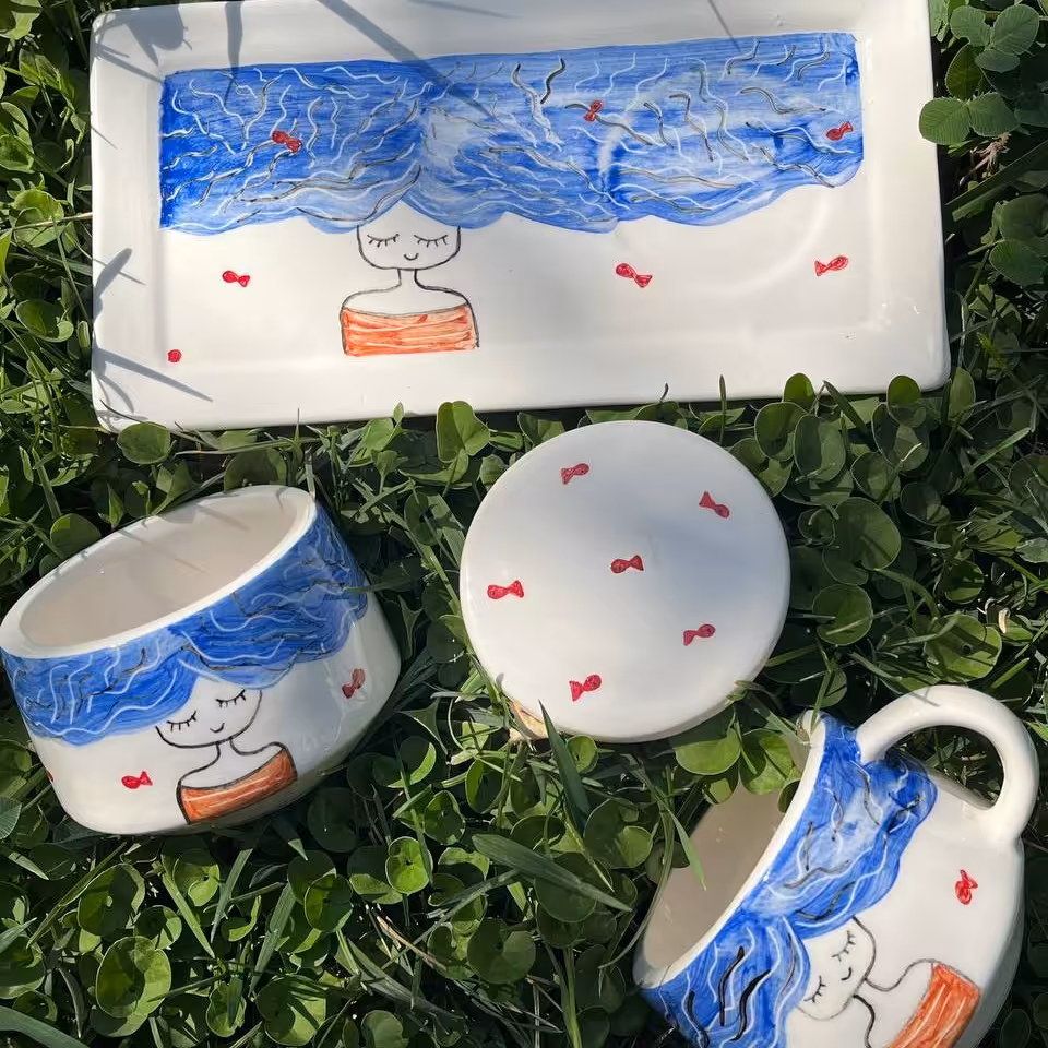 ست فنجون و قندان و سینی پری