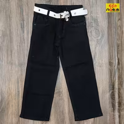 شلوار نیم بگ دخترانه مشکی کمربند سفید و سیاه سایز 60تا100 سنین 4تا12