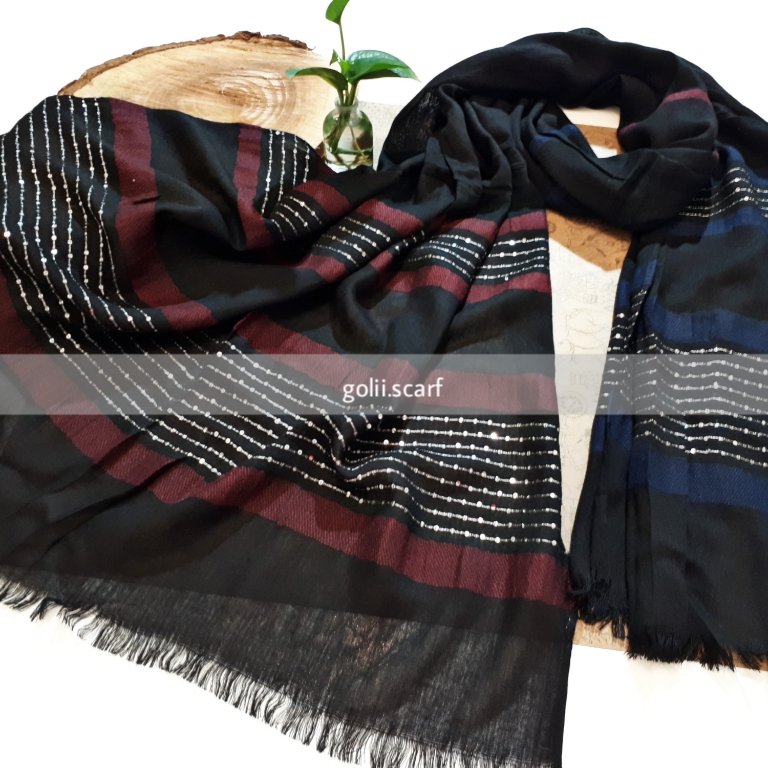 شال نخ حاشیه پولک دوزیکد 88عرض 80 سانت طول 210 سانتارسال رایگان