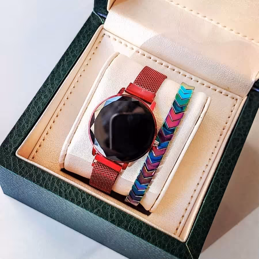 ست ساعت مچی و دسبند حدید دیجتالی مگنتی